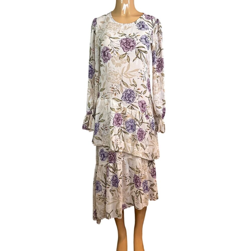 Astr The Label Floral Asymmetrical Hem Dress Long Sleeve Size Small